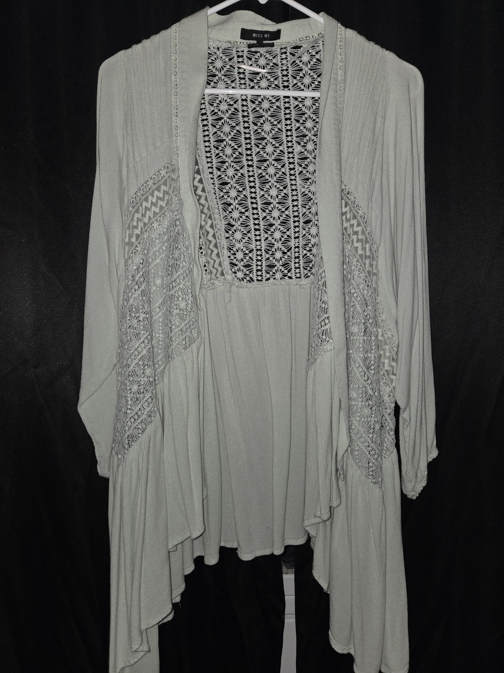 Miss Me Light Seafoam Green Lace-Detail Draped Women's Cardigan